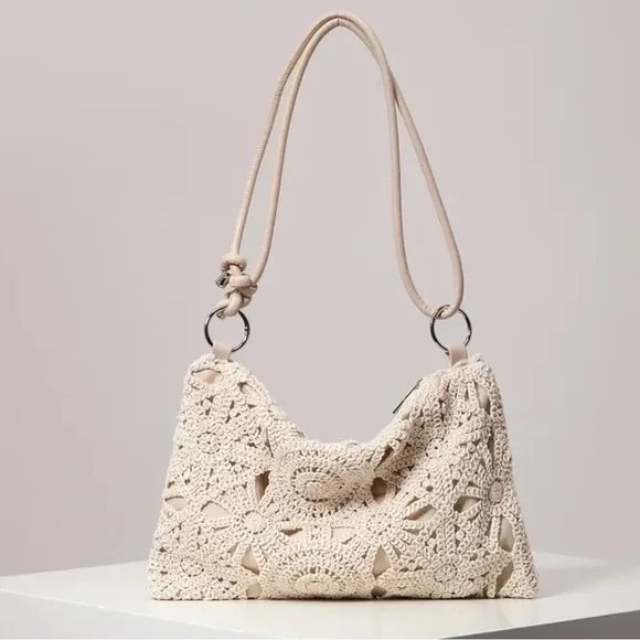 Elegant Cream Crochet Shoulder Bag - Picture 2 of 7